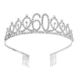 Minkissy 60th Birthday Tiara Crystal Crown Rhinestone Princess Birthday Crown Hair Accessories Happy 60th Birthday Crown Tiara for Women Ladies