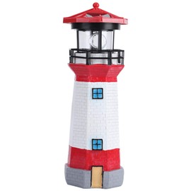 IP65 Waterproof Lighthouse Decorative Light Solar Patio Pathway Lighthouse Lamp Garden Ornament Terrance LED Rotation Lighting(Red)