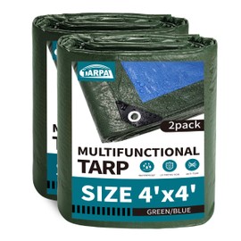TARPAL 4x4 Feet Small Tarp Waterproof 6mil (2 Pack) Green tarps Multipurpose Protective Cover All Purpose Poly Tarps Cover for Firewood Outdoor Furniture etc