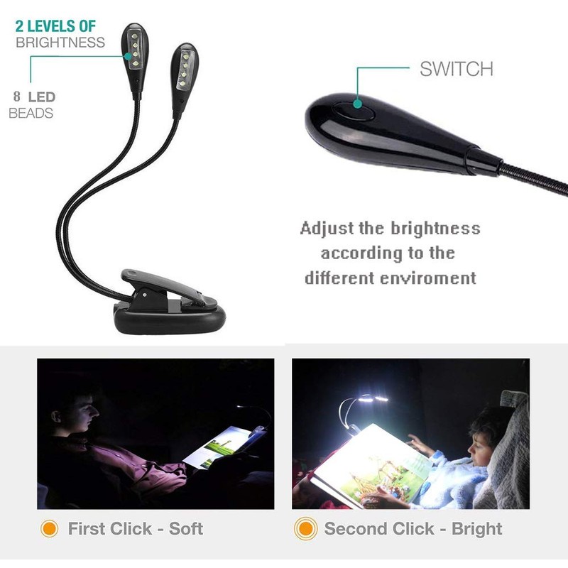 OsAtNb 8 LED Music Stand Light 3modes USB Book Light