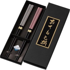 Sunlife S-03920 Husband and Wife Chopsticks, Dishwasher Safe, 2 Pairs, Set of 2 Pairs, 9.1 inches (23 cm), Father's Day, Mother's Day, Grandparents Day, Gift, Wooden Box, Gray/Pink, Made in Japan