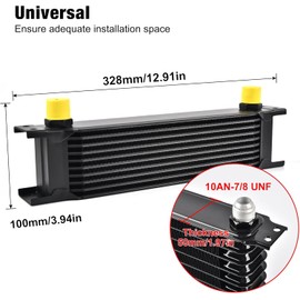 EVIL ENERGY 10 Row Oil Cooler Kit, 10AN Transmission Engine Cooler British Radiator Universal Aluminium Black