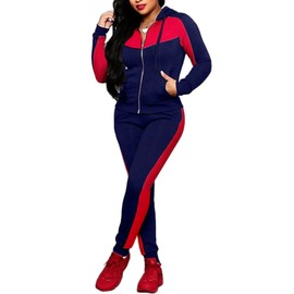 Bealin Women's Jogging Sets 80s 90s Two Piece Outfits Sweatsuit Long Sleeve Zip Tops and Sweatpants Workout Tracksuit Sets Navy Blue XL