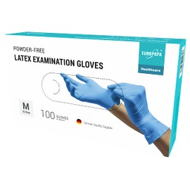 EUROPAPA® 100 x Latex Disposable Gloves White Blue Powder-Free Disposable Examination Gloves EN455 and EN374 Gloves Available in Sizes XS, S, M, L & XL (M, Blue)
