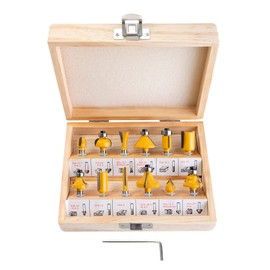HPMAISON Router Bit Set, 12 PCS 6.35mm 1/4 Inch Shank Tungsten Carbide Tipped Router Bit Set with Hex Wrench