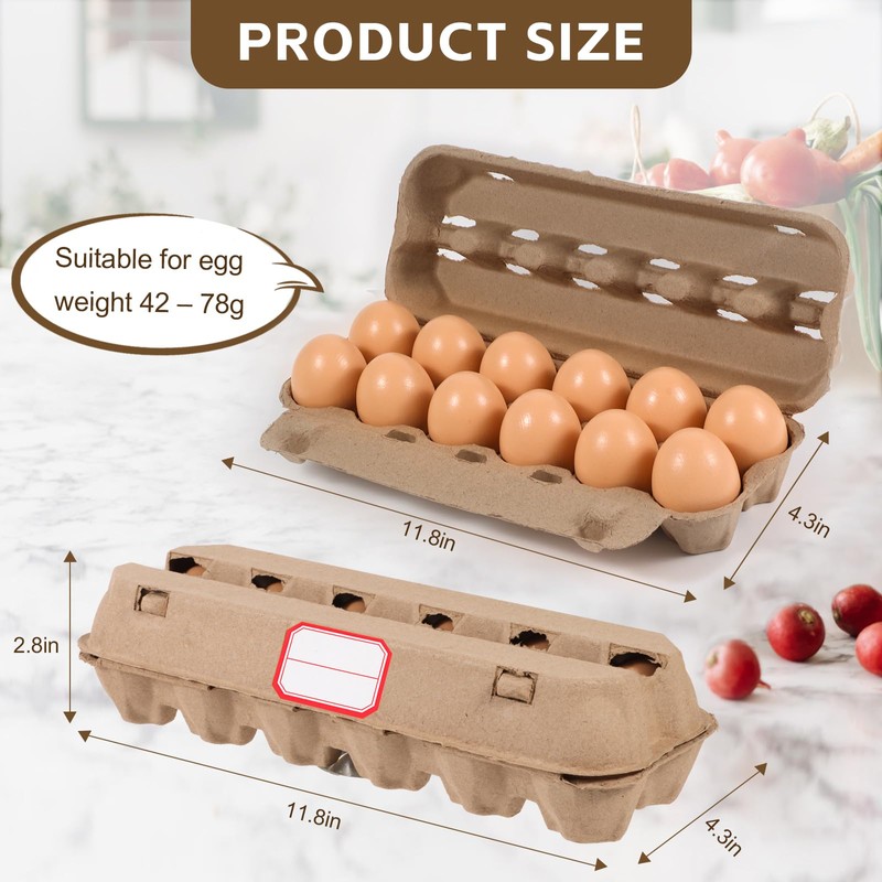 DecarDamai 100-Pack Bulk Empty Egg Cartons for Storage, 12-Count Natural