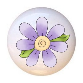 Purple Flower from Angel Antics II Country Angels Collection - DECORATIVE Glossy CERAMIC Cupboard Cabinet PULLS Dresser Drawer KNOBS