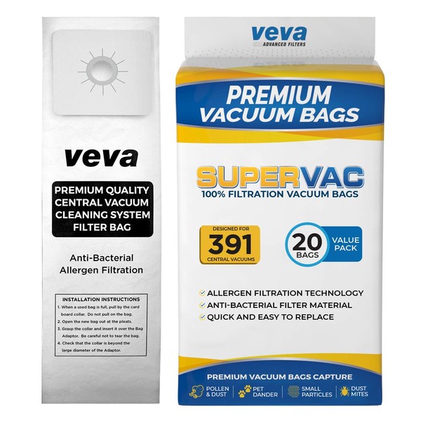 20 Pack VEVA Premium SuperVac Vacuum Gallon Bags compatible with Nutone 391 Central Vac vacuum cleaners replacement models CV350 CV352 CV353 CV450 CV653 CV750