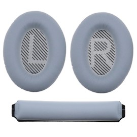 EMSea 1 Pair Grey Headphone Replacement Ear Pad with Headband Ear Cushion in Protein Leather Compatible with Bo-se QC35 QC35ll Headphone