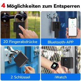 Lock Fingerprint, Eseesmart Padlock, Lock with Key, Fingerprint, App, Large Padlock with Fingerprint, Waterproof, Door, Garage, School, Warehouses