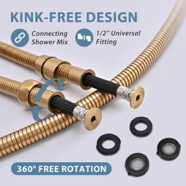 JASYA Shower Hose Extra Long 304 Stainless Steel Handheld Showerhead Hoses,Anti Winding Interface,With Brass Insert And Nut-durable ＆ Flexible Rv Shower Hose Replacement (Gold, 23 Inches)