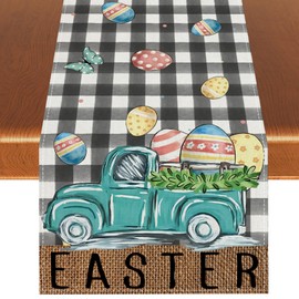 Linen Easter Table Runner Happy Easter Tablecloth Watercolor Religious Jesus Easter Bunny Decorations and Supplies for Home Kitchen Table-13×72''