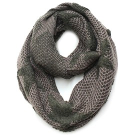 Plum Feathers Star Print Knit Winter Infinity Scarf (Khaki)