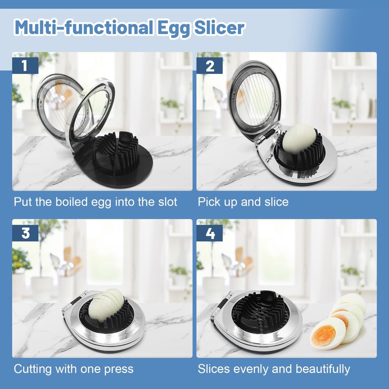 Set of 6 Egg Slicers, 1 Stainless Steel Egg Cutter,