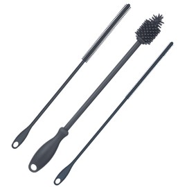 3pcs Straw Cleaner and Bottle Brush for Cleaning, Hanging Straw Brush Silicone BPA-Free Long Bottle Cleaning Brush Reusable Bottle Washing Accessories for Jars Tumblers (Gray)