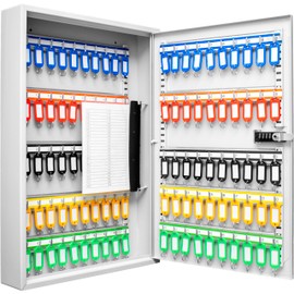 Barska 100 Position Combination Key Lock Box – Wall Mount Steel Key Cabinet with Adjustable Numbered Hooks, Index Log, Colored Tags for Office or Business