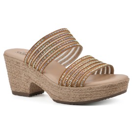 CLIFFS BY WHITE MOUNTAIN Women's Bia Platform Slide Sandal, Tan/Mesh, 7 M