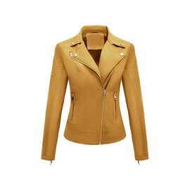 Bellivera Women Faux Leather Jacket Motorcycle Bike Elegant Coat 53 Ginger M