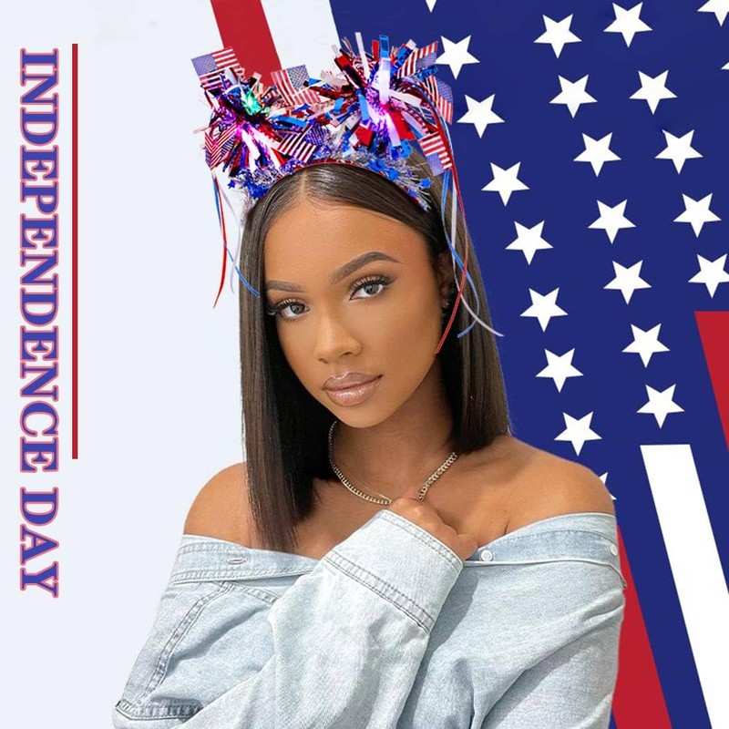 Coridy Light up Independence Day Headbands for Women Sparkling Stars