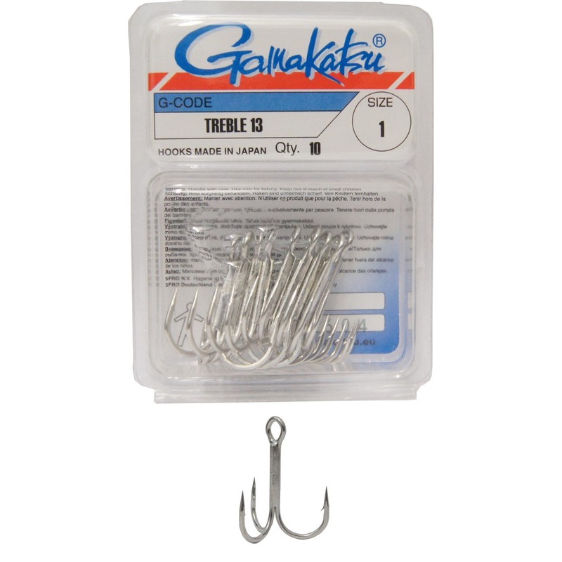 Gamakatsu Treble Treble 13, Size: 1, Colour: Nickel