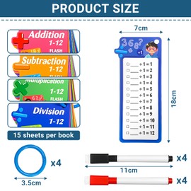 Jiaoshou Pan Pack of 60 Maths Flashcards Children, 1-12 1x1 Flashcards with 8 Erasable Pens, Portable Learning Aid for School and Home (Addition and Subtraction as well as Multiplication and Division)
