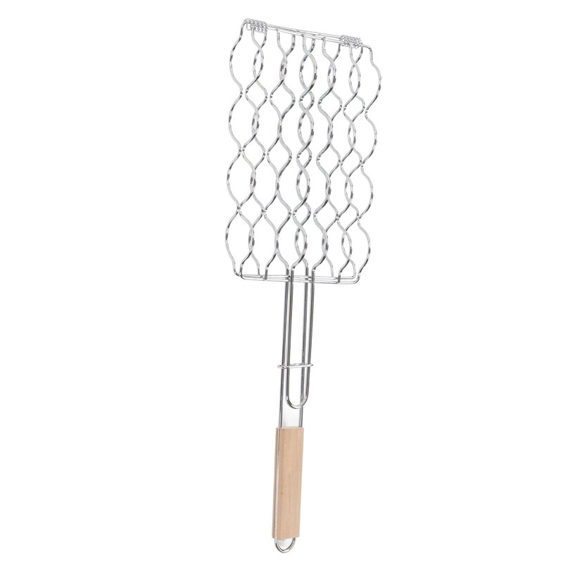 Corn Grilling Basket Stainless Steel Beech Wood Handle Even Heat
