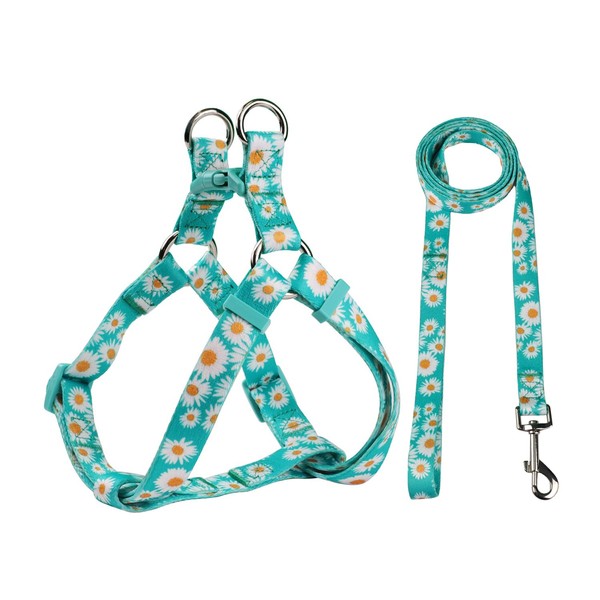 Olahibi Green Daisy Pattern Basic Dog Halter Harness and Leash