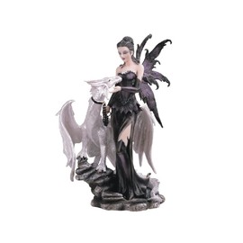 ICE ARMOR 10" H Gothic Black Fairy with White Dragon Statue Fantasy Decoration Figurine