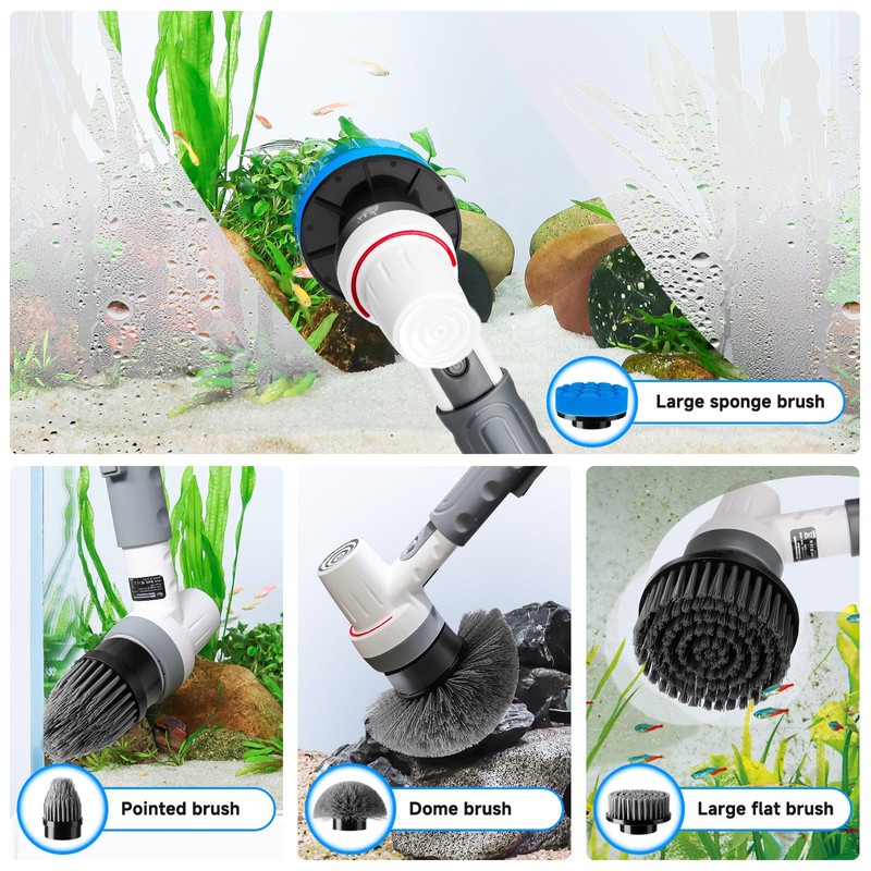 AQQA 8-in-1 Electric Aquarium Cleaning Kit IPX9 Waterproof Cordless Rechargeable