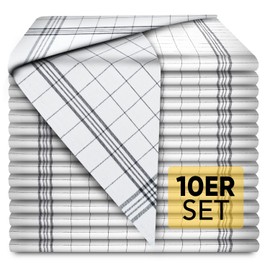 Loco Bird Set of 10 Tea Towels Made of 100% Cotton - 50 x 70 cm Grey Checked - Premium Kitchen Towels - Dry Towels for Drying