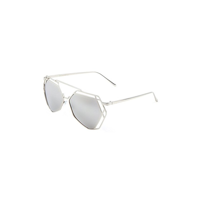 Geometric Wire Metal Frame Sunglasses (Silver, Chrome Mirror)