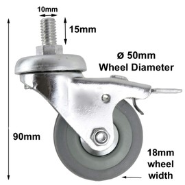 SPARES2GO Universal Braked Swivel Castor Trolley Wheels M10 Screw Mini Wheel (50mm, Pack of 4)