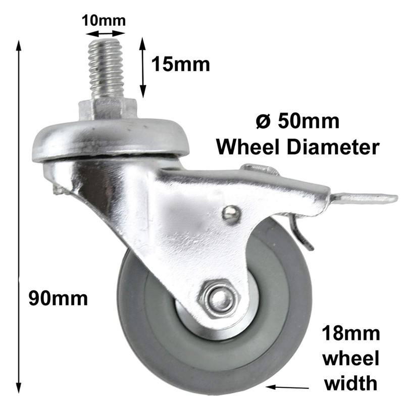 SPARES2GO Universal Braked Swivel Castor Trolley Wheels M10 Screw Mini