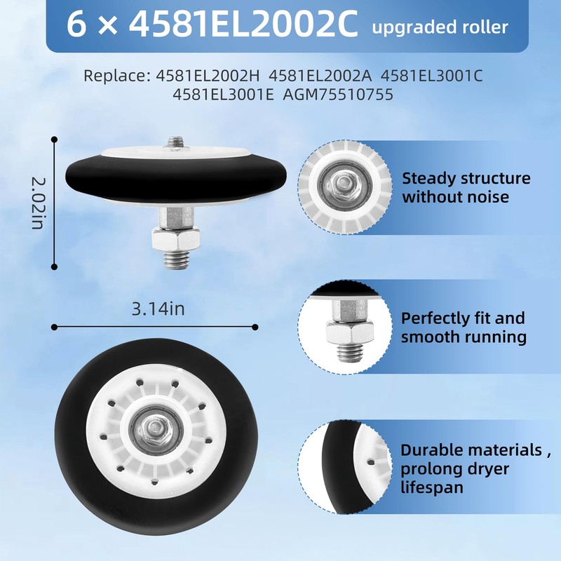 Upgraded DLEX8000V DLEX9000V DLEX7700VE Dryer Drum Roller Replacement for LG,