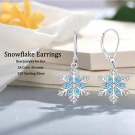 Starnny Snowflake Christmas Earrings Silver 925 Women's Earrings White Gold 3A Cubic Zirconia Birthstone Gift for Her, Cubic Zirconia