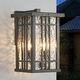 rosysky 2-Light Outdoor Wall Light,Waterproof Black Exterior Wall Lanterns,E26 Porch Sconce Wall Mount Light with Glass Shades,Outdoor Light Fixture for Garage Patio(Bulb not Included)