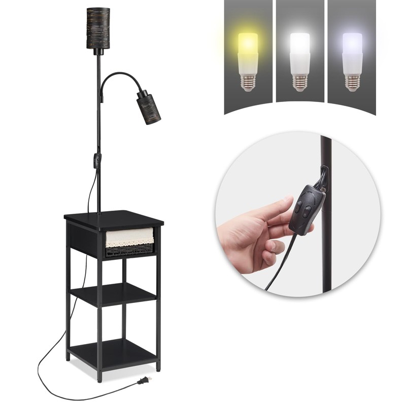 BAMGROW Floor Lamp with End Table, Side Table with Lamp