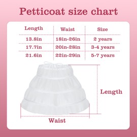 Quilax 1 x Crinoline Skirt Children 3 Hoop Earrings, Underskirt for Girls, Petticoat Girls, Crinoline Children with White Lace Trim, for Princess Dress, Ball Dresses (35 cm, 2-4 Years)