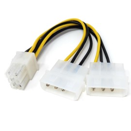 DRUT Twin 2 x Molex Male to 6 Pin PCI-e GPU Power Cable Lead