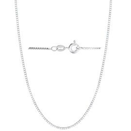 PEORA Solid 925 Sterling Silver Italian Box Link Chain Necklace - 1mm Thin, Sturdy, Hypoallergenic Jewelry for Women with Spring Ring, 20 inches - Durable & Shiny Women's Chain Necklaces - Snag-Free