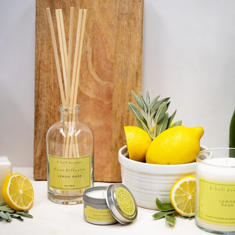 K.Hall Designs Lemon Sage Boxed Diffuser Kit, Citrus Scent with