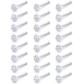 Msndnkwo 18G Straight Nose Rings Stud - Stainless Steel Nose Studs with 2.5mm CZ for Women & Men