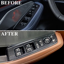 Crosselec Carbon Fiber Style Window Lift Switch Panel Cover Trim for 2022-2025 Acura MDX - Push Button, Manual Operation, Black