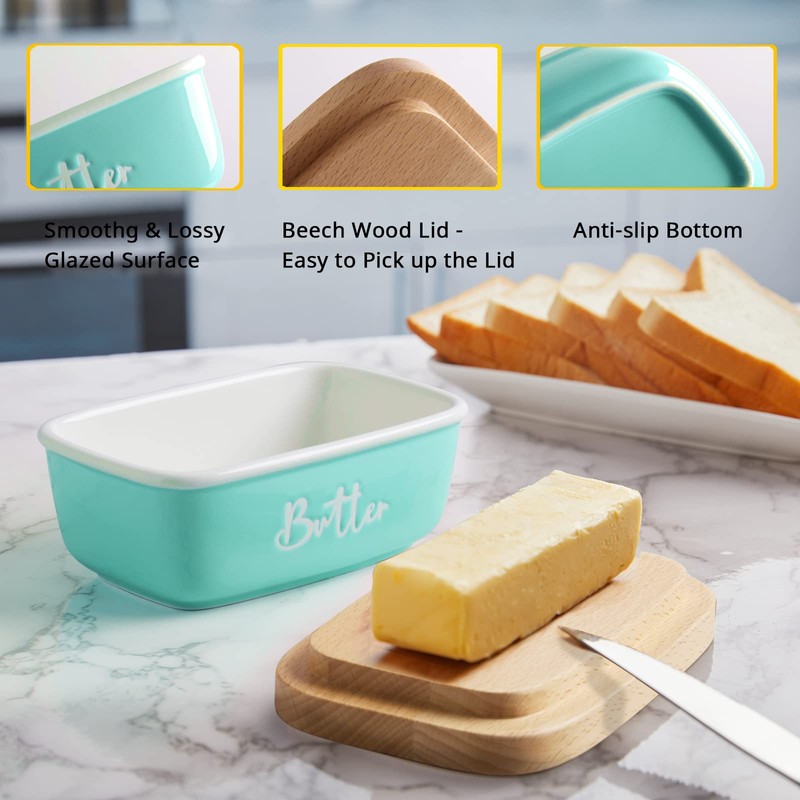 ALELION Turquoise Ceramic Butter Dish with Lid - Turquoise Kitchen