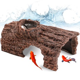 Briwooody Faux Log Fish Cave, Extra Large 19'' Tree Stump Hideout, Fish KOI Hideout for Aquarium, Decorative Shelter for Ponds, Aquariums and Terrariums, Lizard Snake Reptile and Wildlife Hideaway