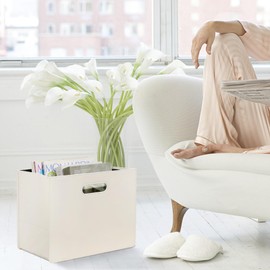 HofferRuffer Leather Newspaper Basket with Handle, Collapsible Magazine Basket Stand, 35 x 19 x 27 cm, Newspaper Storage Organiser, White