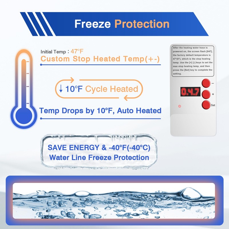 30FT RV Heated Drinking Water Hose -Temp Control, Features Water