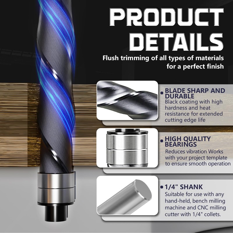 CSOOM Down Cut Spiral Flush Trim Router Bit with Double