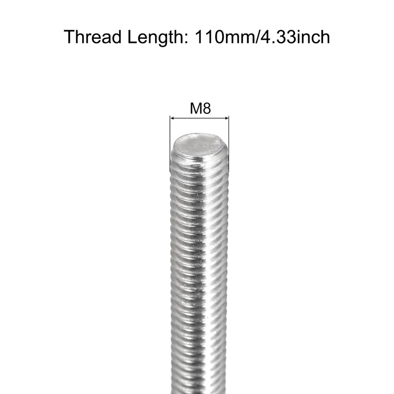 sourcing map Fully Threaded Rod M8 x 110mm 1.25mm Thread