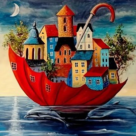 DAERLE Diamond Painting Erwachsene, Schirmhaus, 5D DIY Diamant Painting Bilder Schwebender Regenschirm, Diamant Malerei Diamond Painting Runde Steine für Zuhause Dekor 30x30 cm